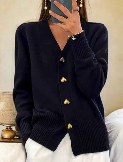 Gaynor | V-Neck Knit Cardigan with Gold Heart Buttons