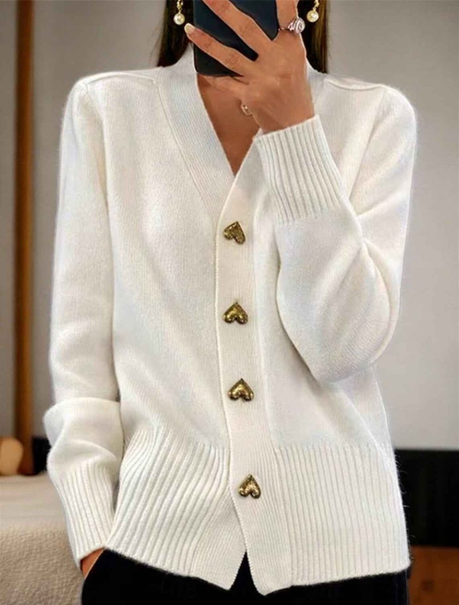 Gaynor | V-Neck Knit Cardigan with Gold Heart Buttons