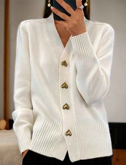 Gaynor | V-Neck Knit Cardigan with Gold Heart Buttons