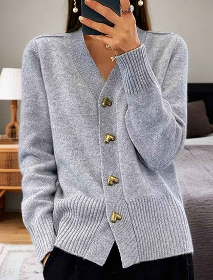 Gaynor | V-Neck Knit Cardigan with Gold Heart Buttons