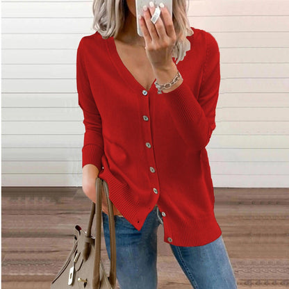 Zelie | Deep V-Neck Fine Knit Cardigan with Ribbed Cuffs