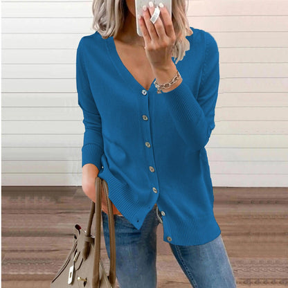 Zelie | Deep V-Neck Fine Knit Cardigan with Ribbed Cuffs
