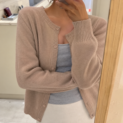 Anneka | Fluffy Knit Button Front Cardigan with Round Neck