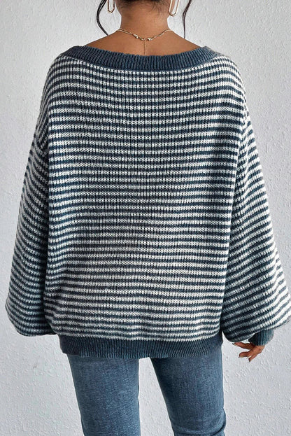 Oona | Striped Off the Shoulder Waffle Knit Jumper