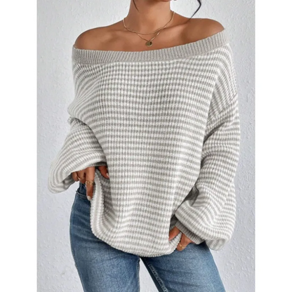 Oona | Striped Off the Shoulder Waffle Knit Jumper