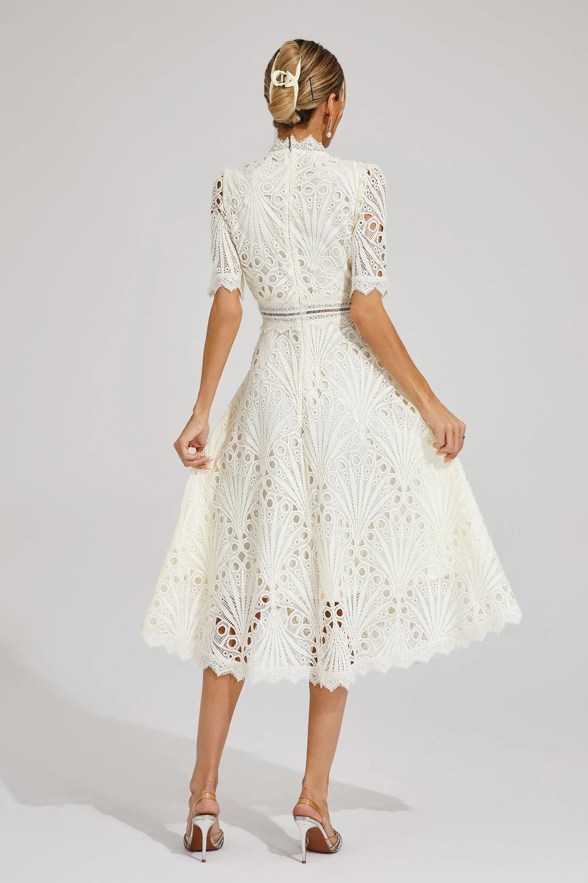 Theodosia | High Neck All-Over Lace A-Line Midi Dress