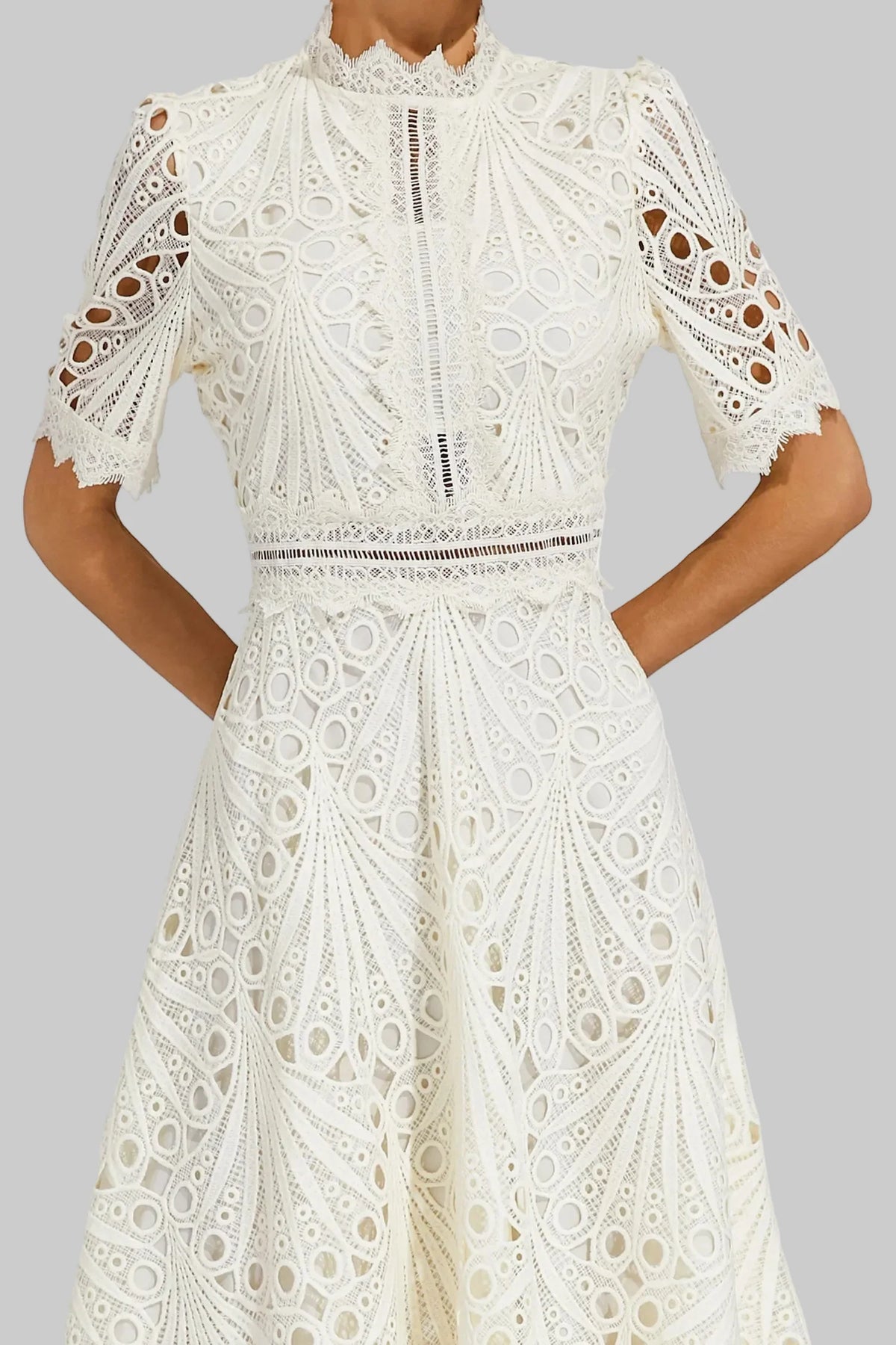 Theodosia | High Neck All-Over Lace A-Line Midi Dress
