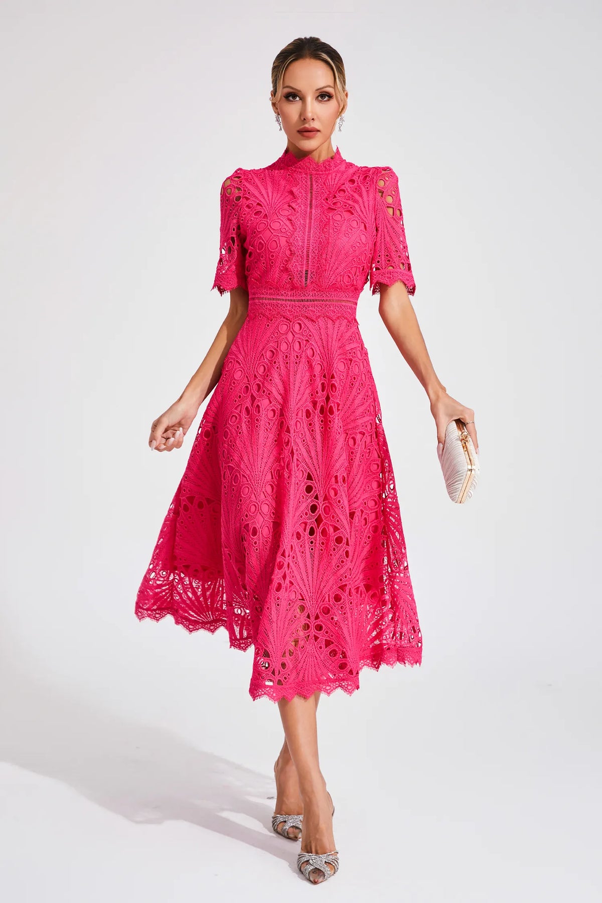 Theodosia | High Neck All-Over Lace A-Line Midi Dress