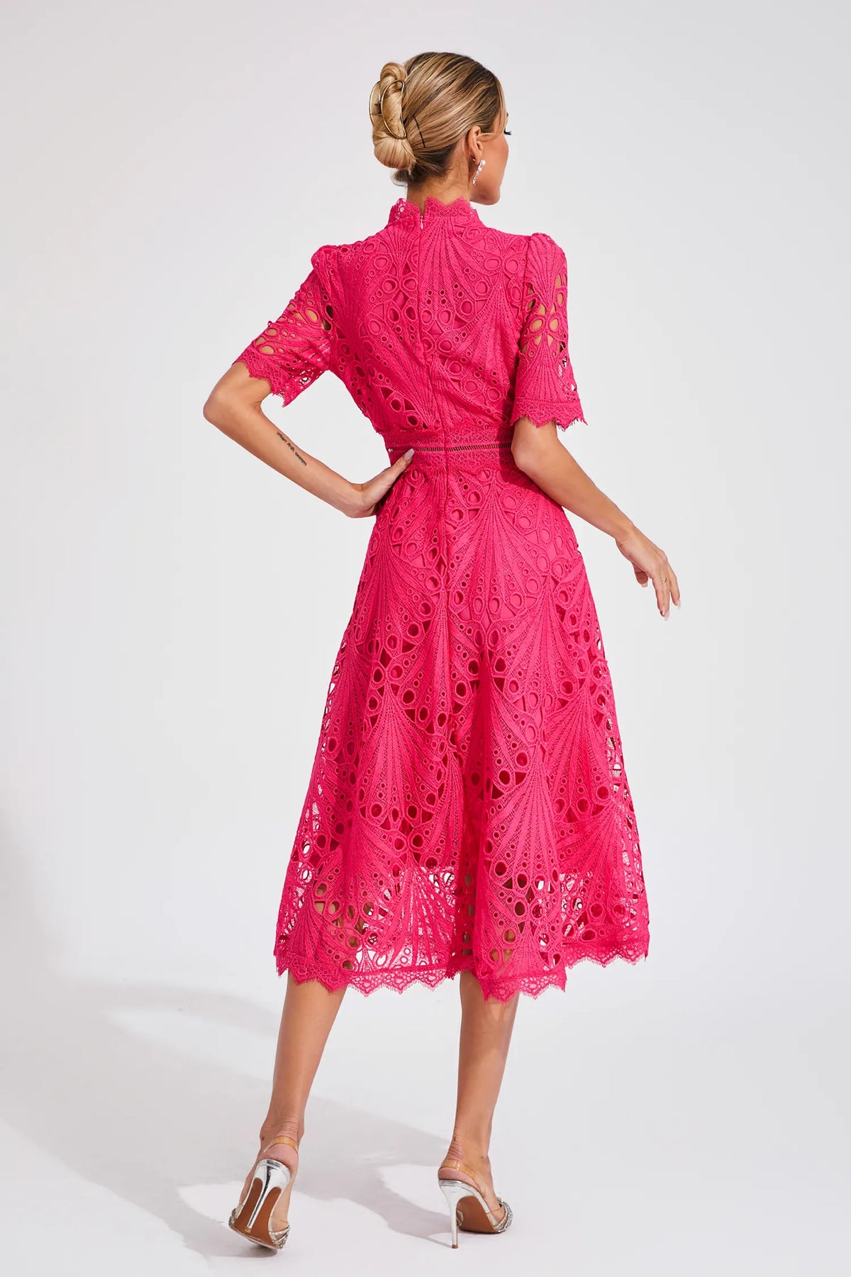 Theodosia | High Neck All-Over Lace A-Line Midi Dress