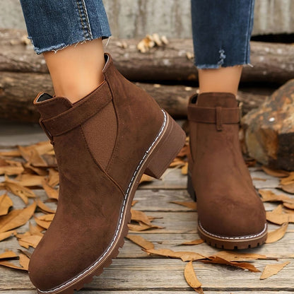 Harriet | Suede Ankle Boots with Block Heel and Buckle Strap