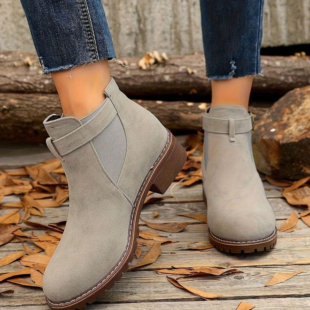 Harriet | Suede Ankle Boots with Block Heel and Buckle Strap