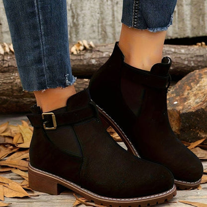 Harriet | Suede Ankle Boots with Block Heel and Buckle Strap