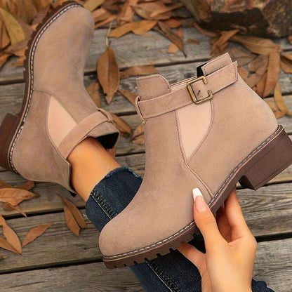 Harriet | Suede Ankle Boots with Block Heel and Buckle Strap