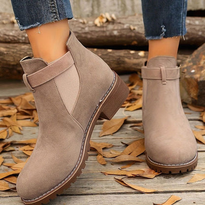 Harriet | Suede Ankle Boots with Block Heel and Buckle Strap