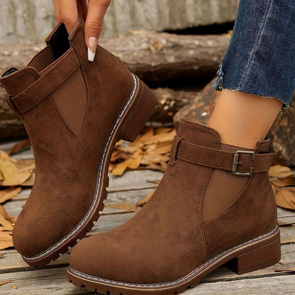 Harriet | Suede Ankle Boots with Block Heel and Buckle Strap