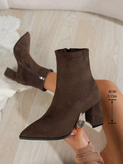 Millie | Suede Ankle Boots with Block Heel and Pointed Toe