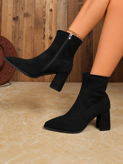 Millie | Suede Ankle Boots with Block Heel and Pointed Toe