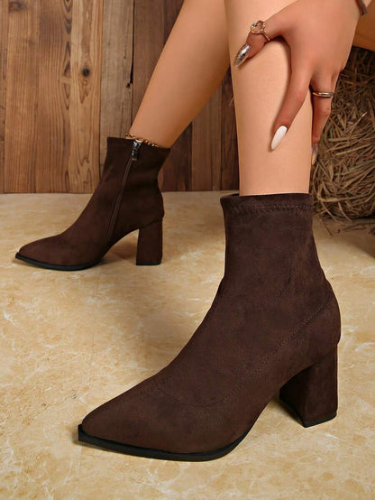 Millie | Suede Ankle Boots with Block Heel and Pointed Toe