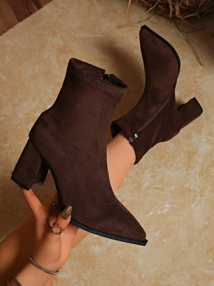 Millie | Suede Ankle Boots with Block Heel and Pointed Toe