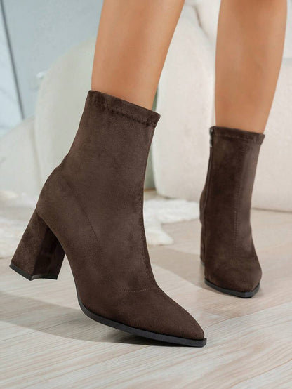 Millie | Suede Ankle Boots with Block Heel and Pointed Toe