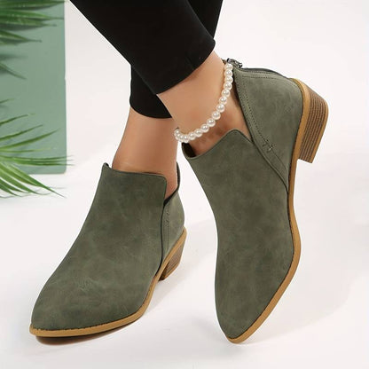 Holly | Suede Ankle Boots with Pointed Toe and Block Heel