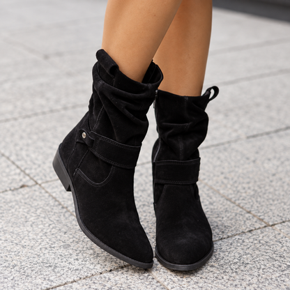 Delphine | Suede Ankle Boots with Slouch Detail and Block Heel