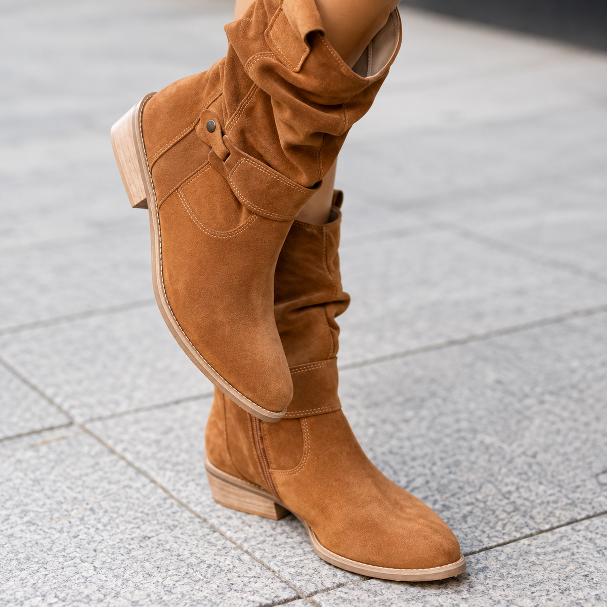 Delphine | Suede Ankle Boots with Slouch Detail and Block Heel
