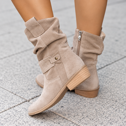 Delphine | Suede Ankle Boots with Slouch Detail and Block Heel