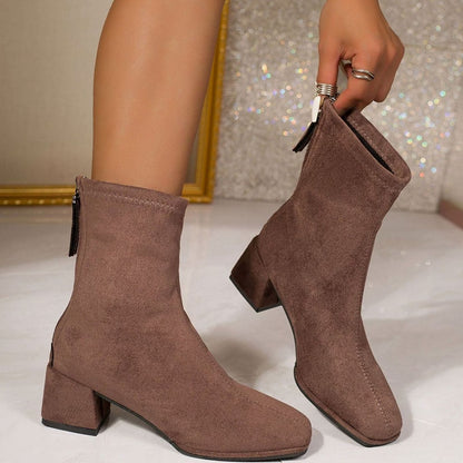 Lila | Suede Heeled Ankle Boots with Square Toe and Block Heel