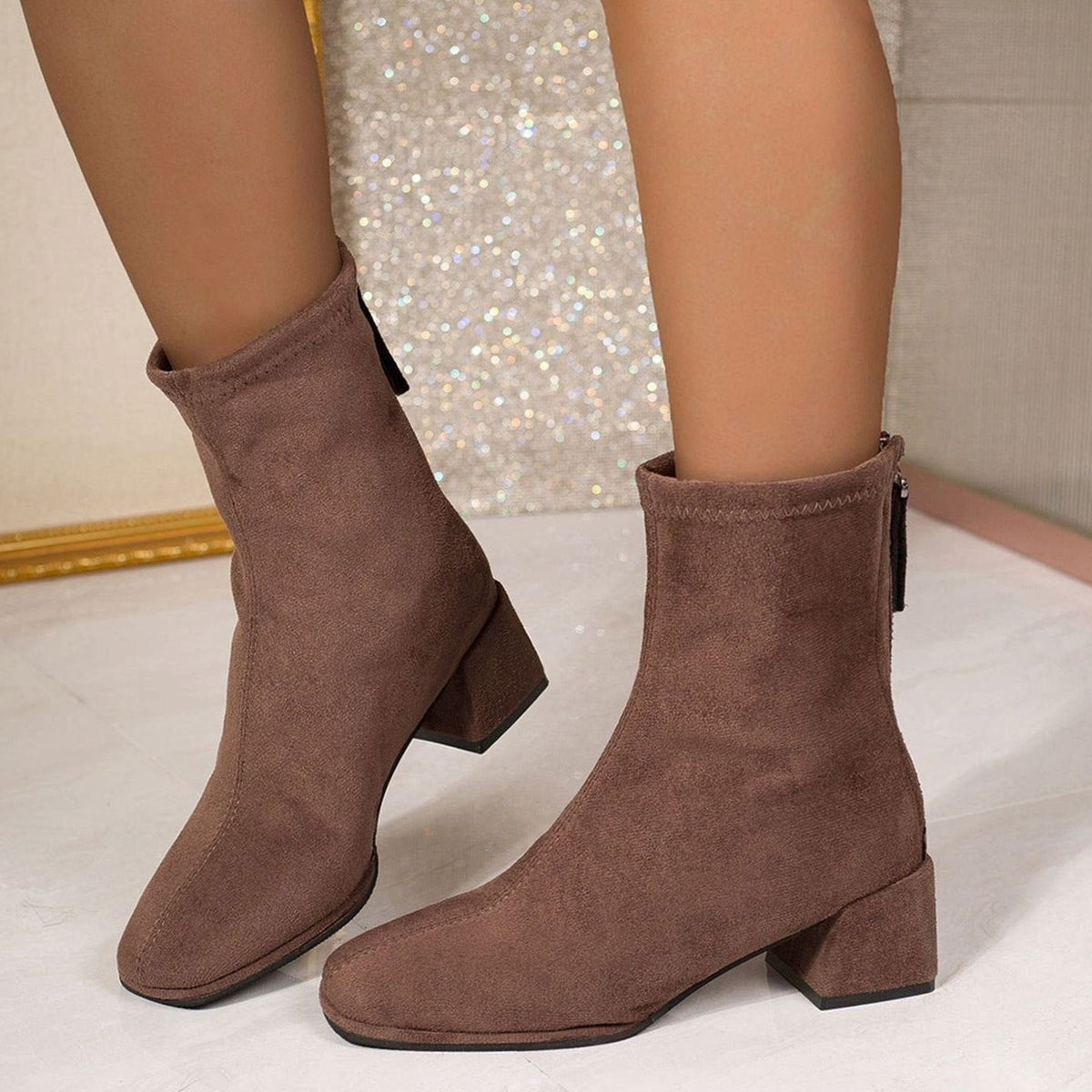 Lila | Suede Heeled Ankle Boots with Square Toe and Block Heel