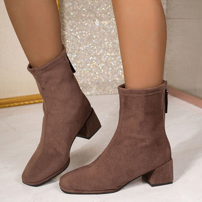 Lila | Suede Heeled Ankle Boots with Square Toe and Block Heel