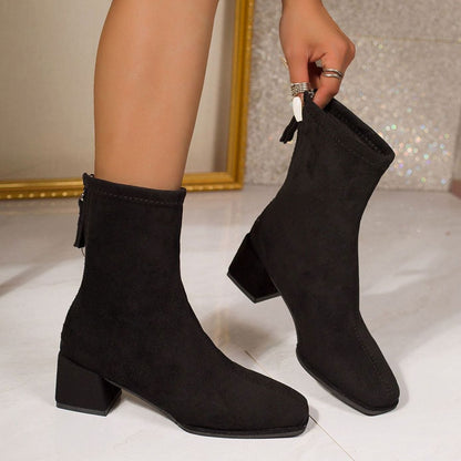 Lila | Suede Heeled Ankle Boots with Square Toe and Block Heel