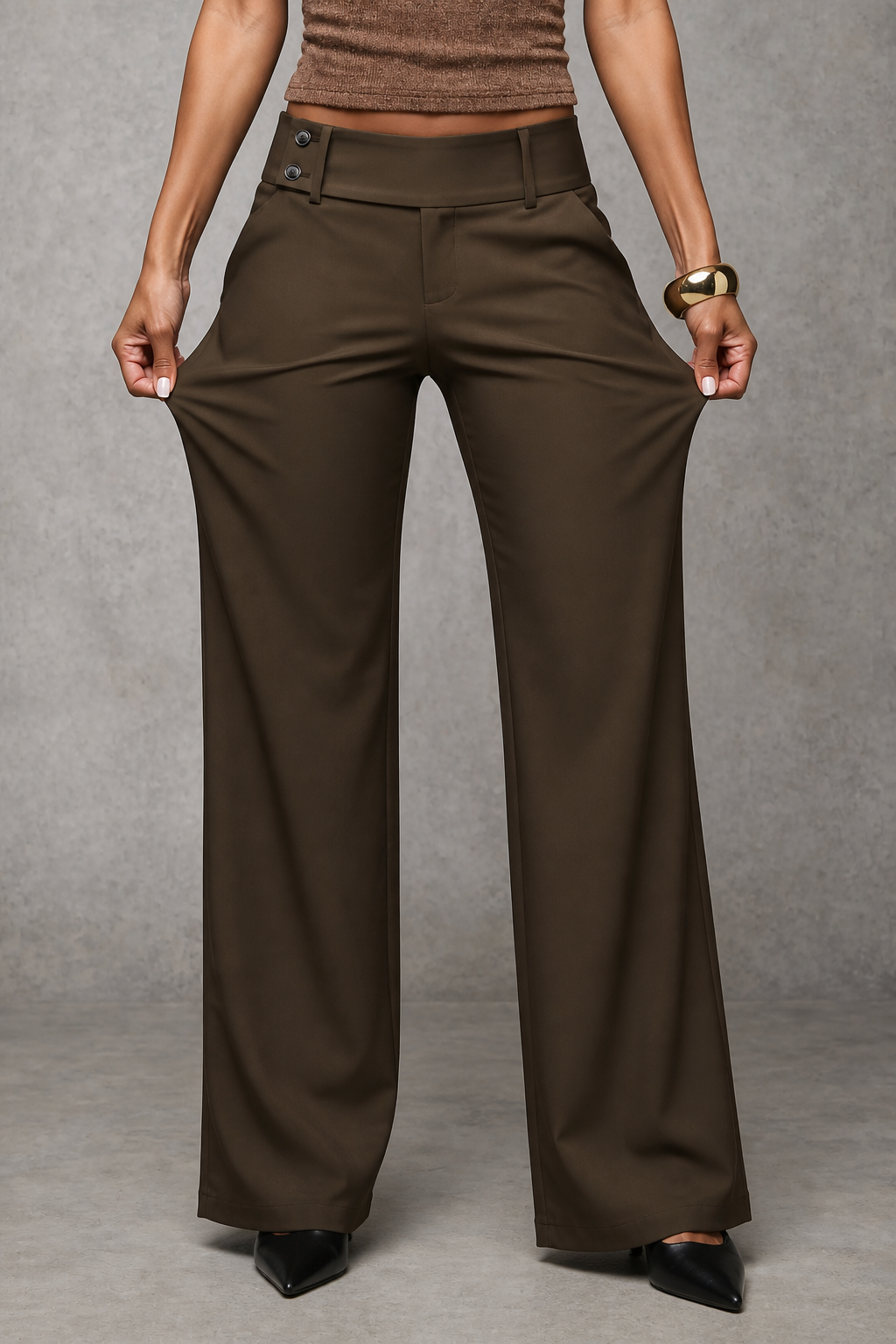 Cally | High Waist Wide Leg Trousers with Double Button Waist