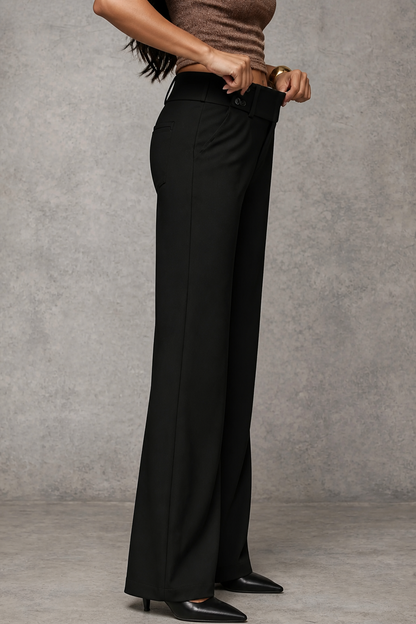 Cally | High Waist Wide Leg Trousers with Double Button Waist