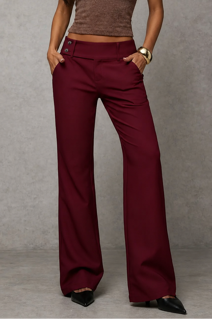 Cally | High Waist Wide Leg Trousers with Double Button Waist