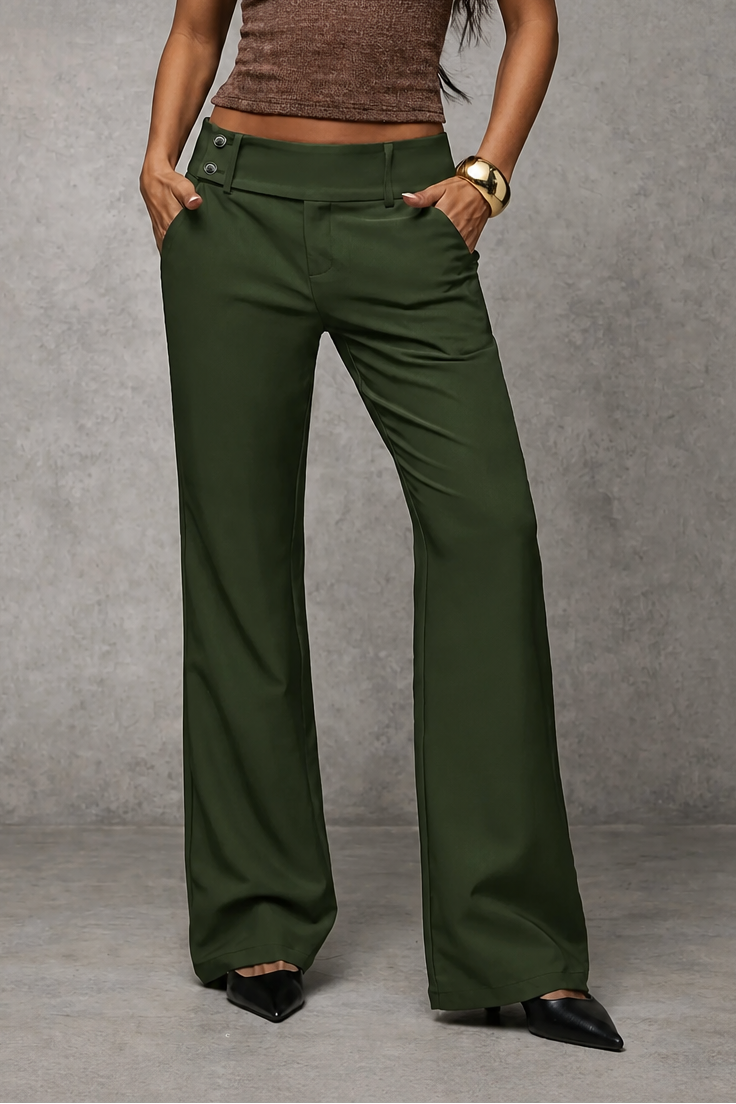 Cally | High Waist Wide Leg Trousers with Double Button Waist