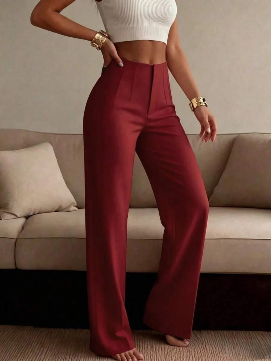 Orlagh | Tailored High Waist Wide Leg Trousers with Pressed Crease