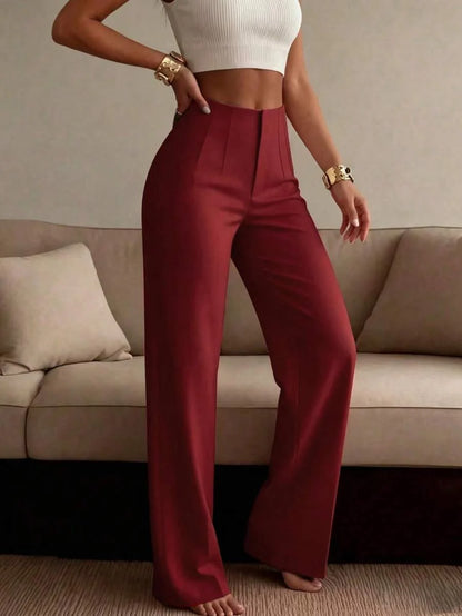 Orlagh | Tailored High Waist Wide Leg Trousers with Pressed Crease