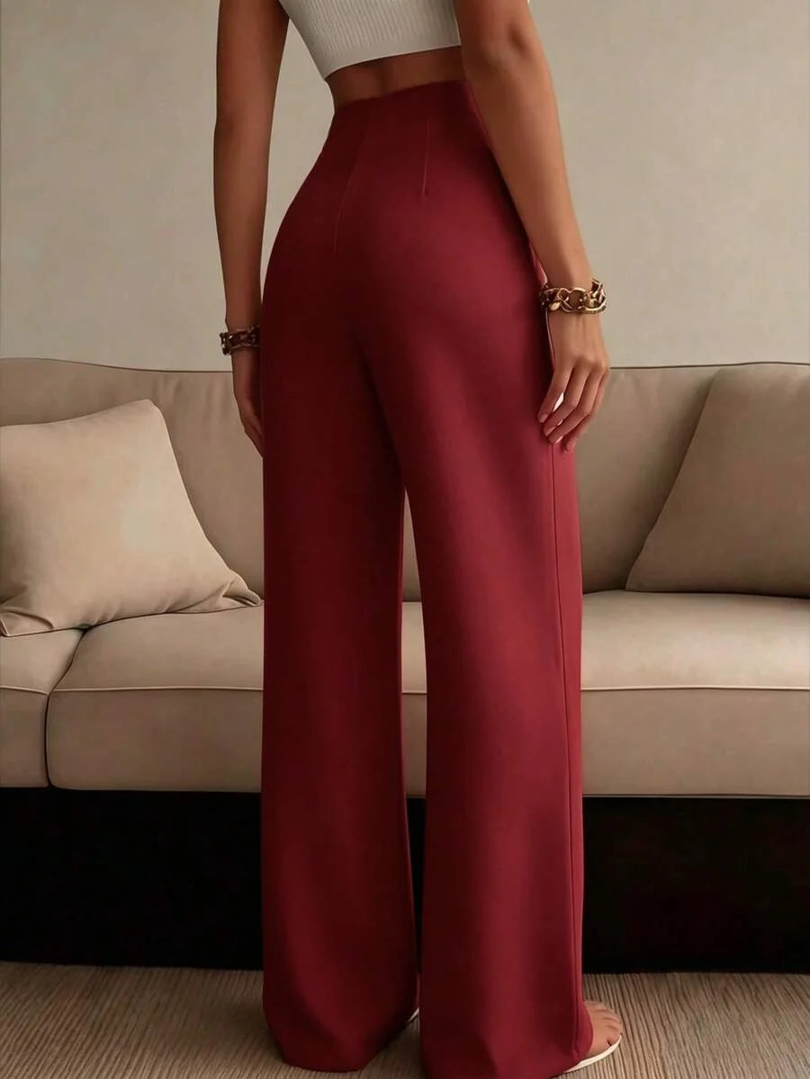 Orlagh | Tailored High Waist Wide Leg Trousers with Pressed Crease