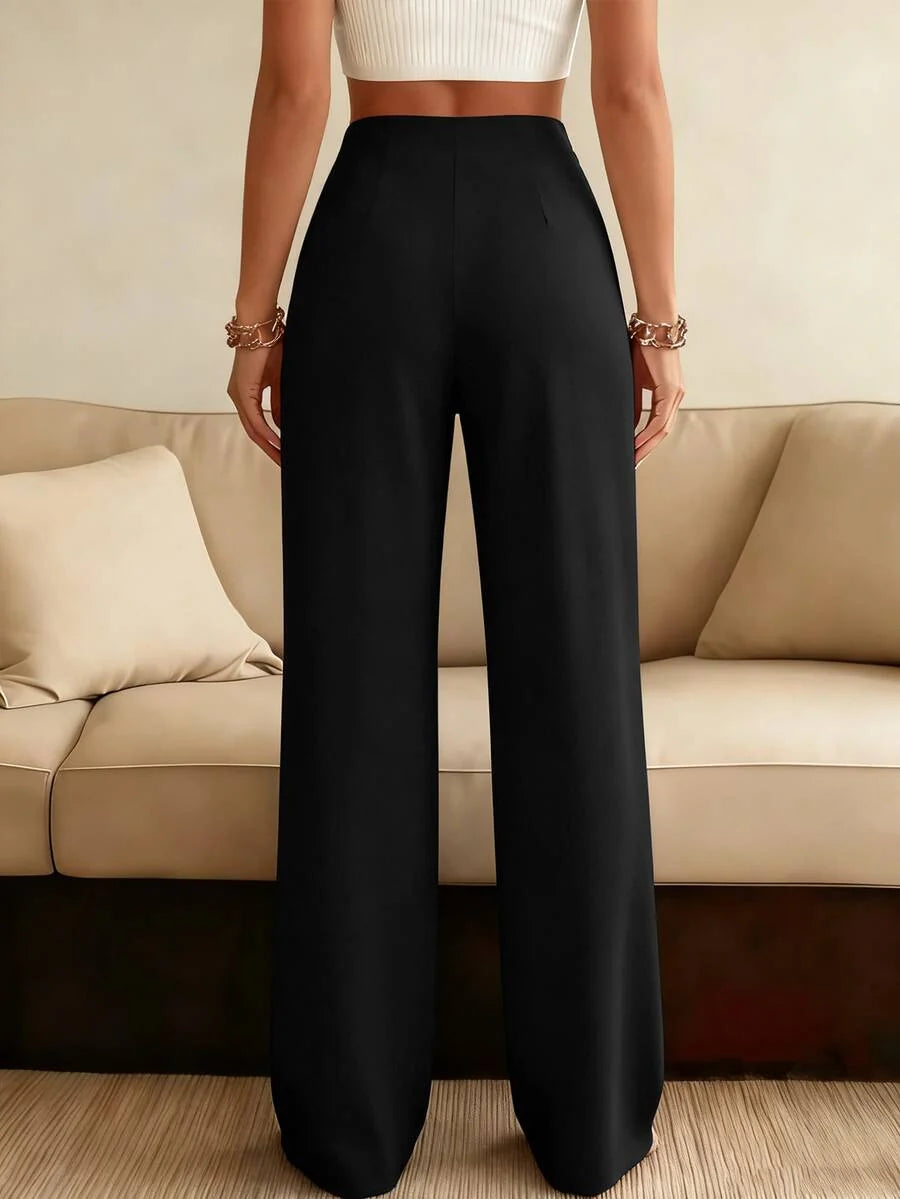 Orlagh | Tailored High Waist Wide Leg Trousers with Pressed Crease