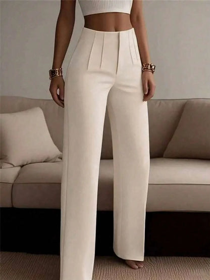 Orlagh | Tailored High Waist Wide Leg Trousers with Pressed Crease