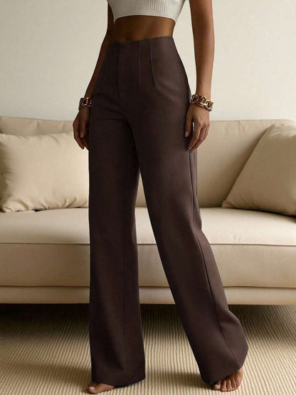Orlagh | Tailored High Waist Wide Leg Trousers with Pressed Crease