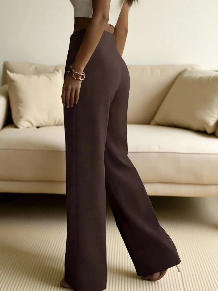 Orlagh | Tailored High Waist Wide Leg Trousers with Pressed Crease