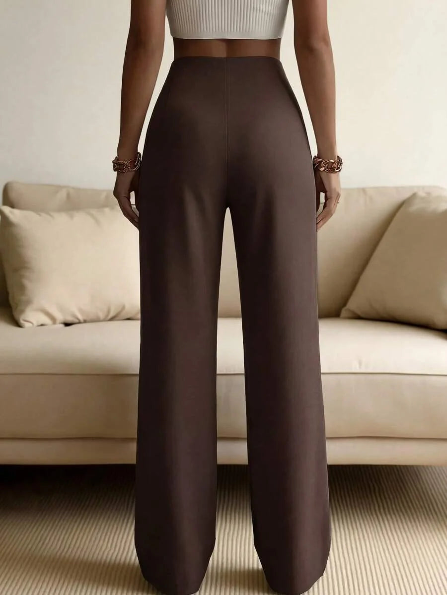 Orlagh | Tailored High Waist Wide Leg Trousers with Pressed Crease
