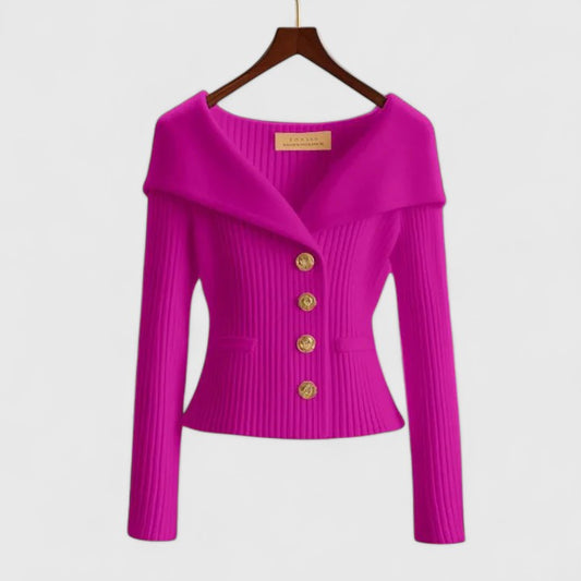 Ava | Portrait Collar Ribbed Knit Cardigan