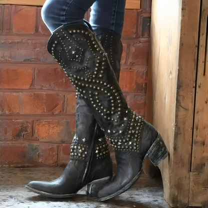 Darcy | Studded Pointed Toe Western Cowboy Knee High Boots