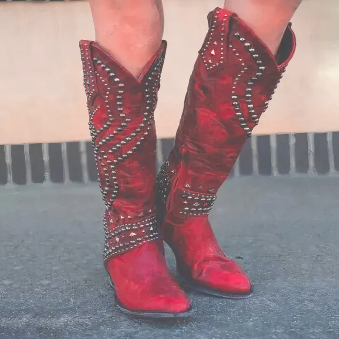 Darcy | Studded Pointed Toe Western Cowboy Knee High Boots