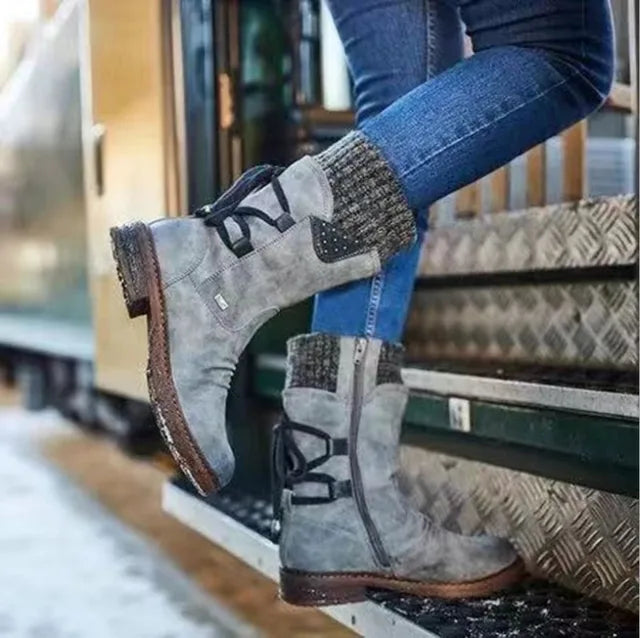 Wendy | Suede Lace Up Winter Mid Calf Boots