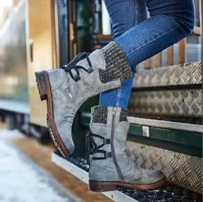 Wendy | Suede Lace Up Winter Mid Calf Boots
