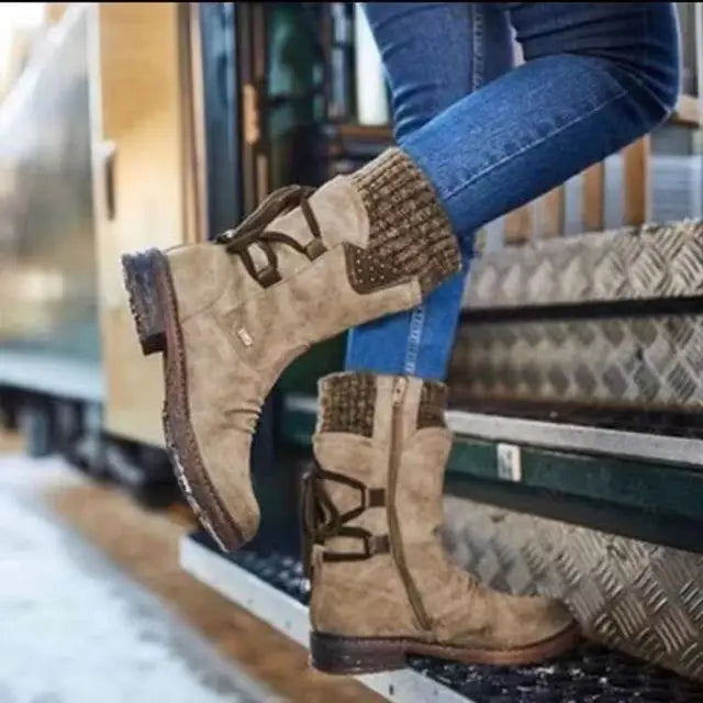 Wendy | Suede Lace Up Winter Mid Calf Boots
